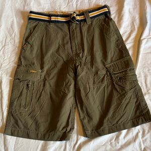 urban pipeline Olive Green Cargo Shorts with Striped Webbing Belt